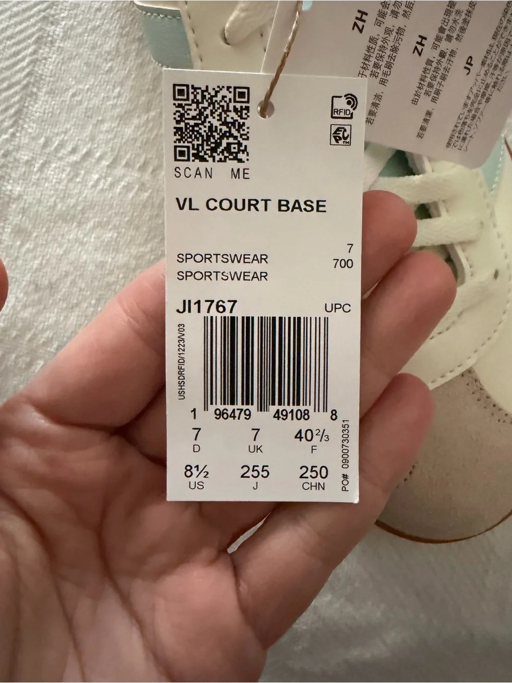 Adidas VL Court Base Women’s Sneakers - Cream, Light Blue & Gum - Picture 9 of 10